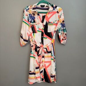 EUC Bebe Multicolor Neon Shirt Dress Size Large